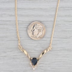 1.18ctw Blue Sapphire Diamond V Necklace 14k Yellow Gold 17" Herringbone Chain