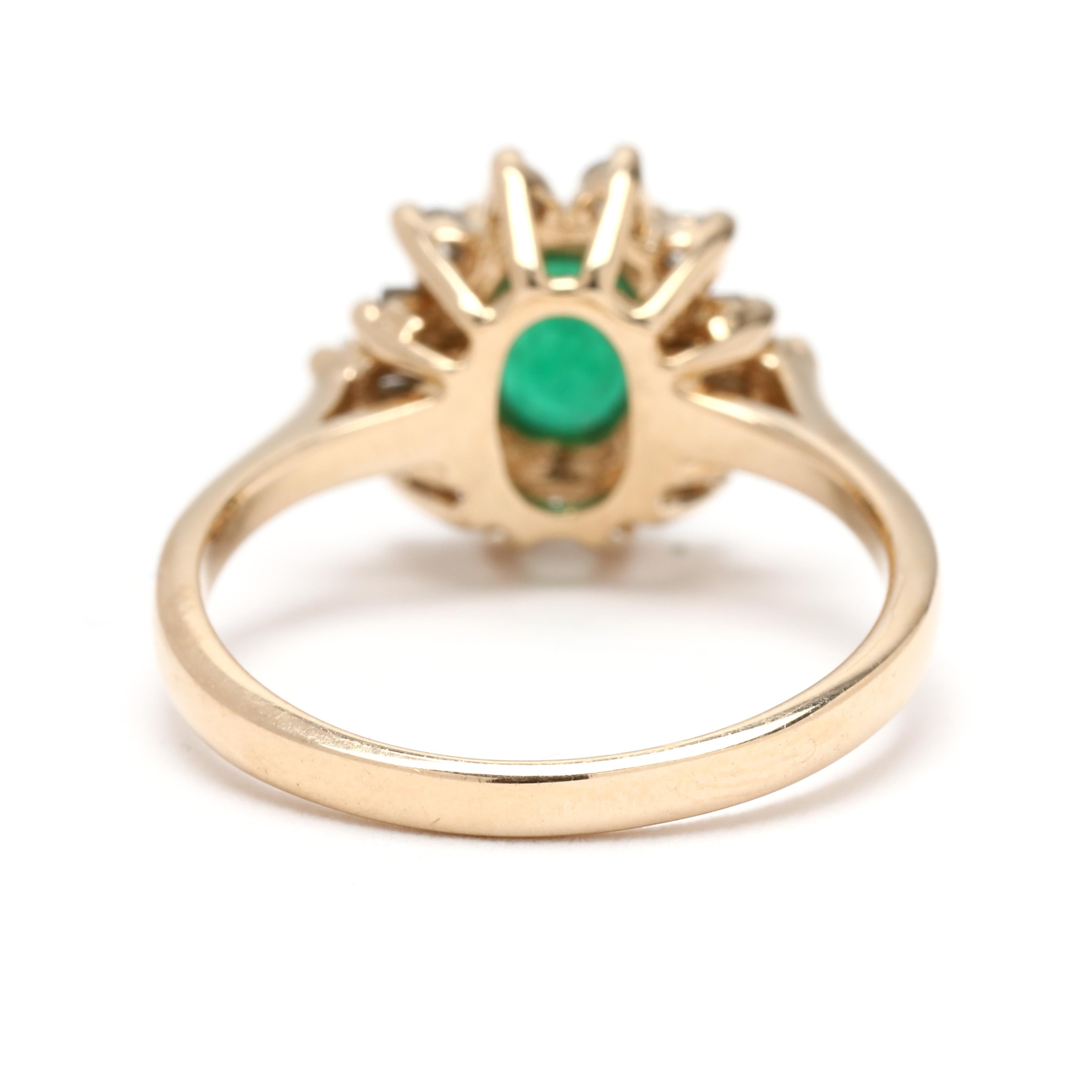 Oval Cut 1.18ctw Emerald and Diamond Cocktail Ring, 14k Yellow Gold, Ring Size 6.5 For Sale