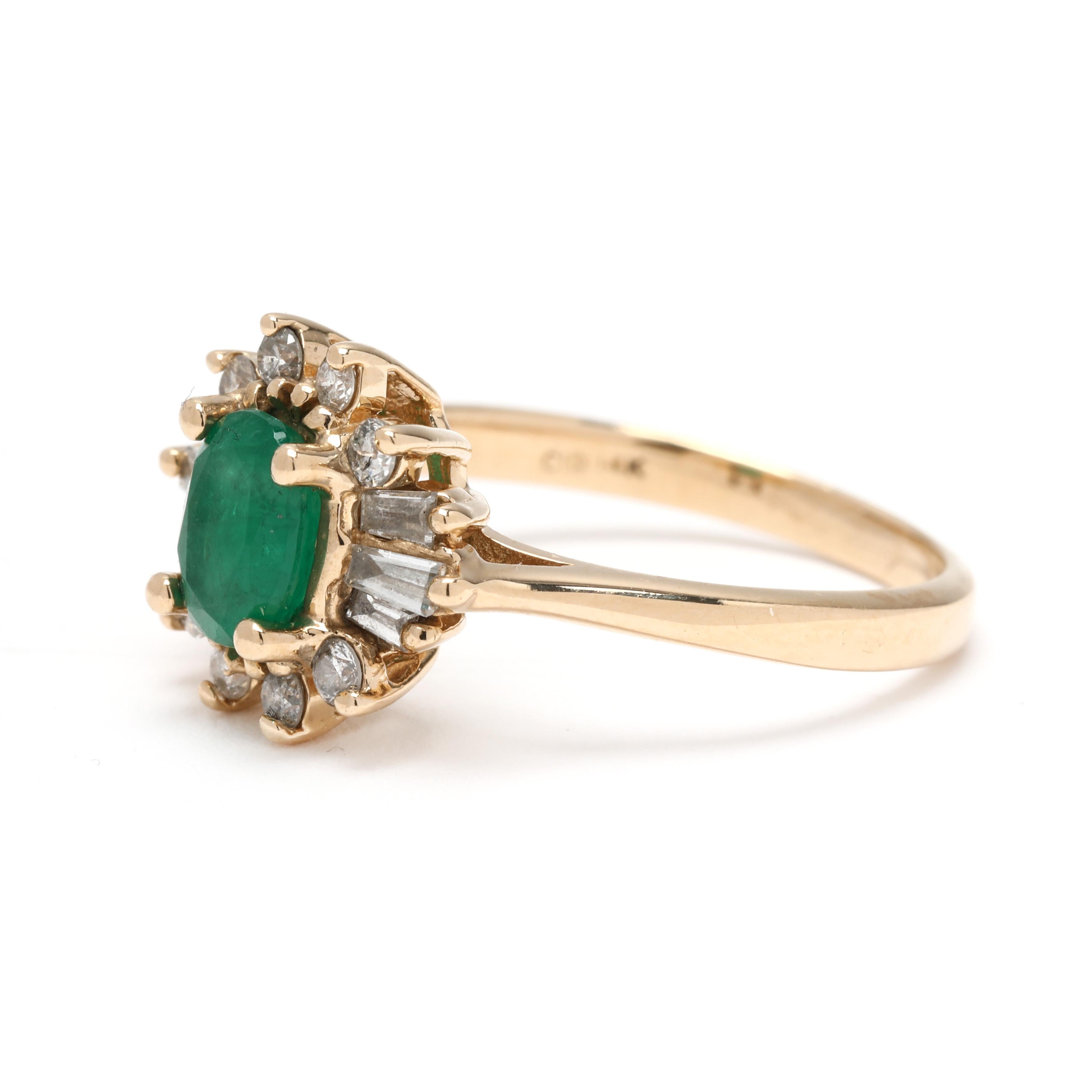 1.18ctw Emerald and Diamond Cocktail Ring, 14k Yellow Gold, Ring Size 6.5 In Good Condition For Sale In McLeansville, NC