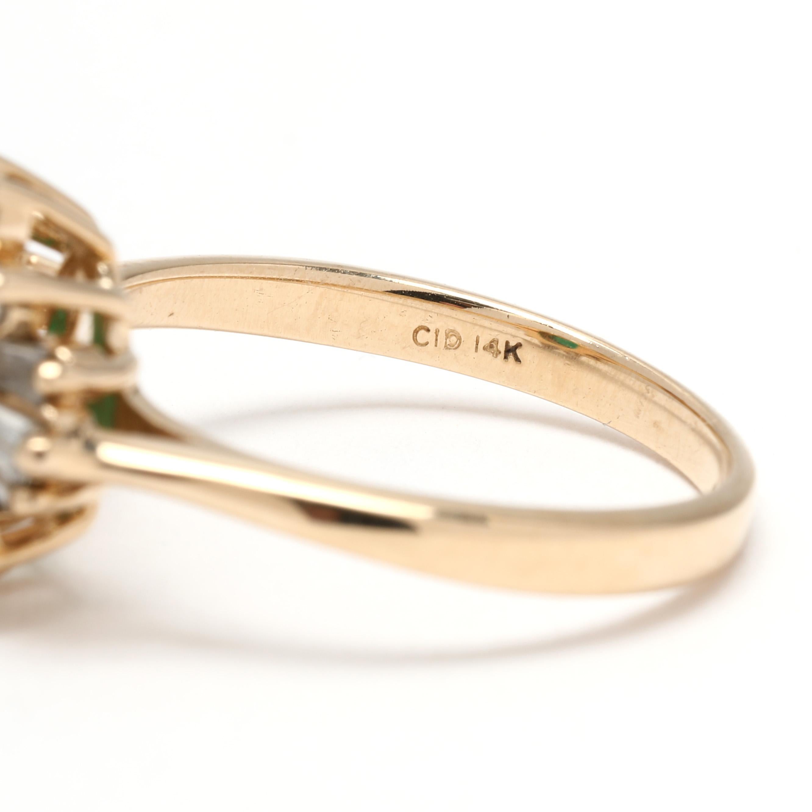 Women's or Men's 1.18ctw Emerald and Diamond Cocktail Ring, 14k Yellow Gold, Ring Size 6.5 For Sale