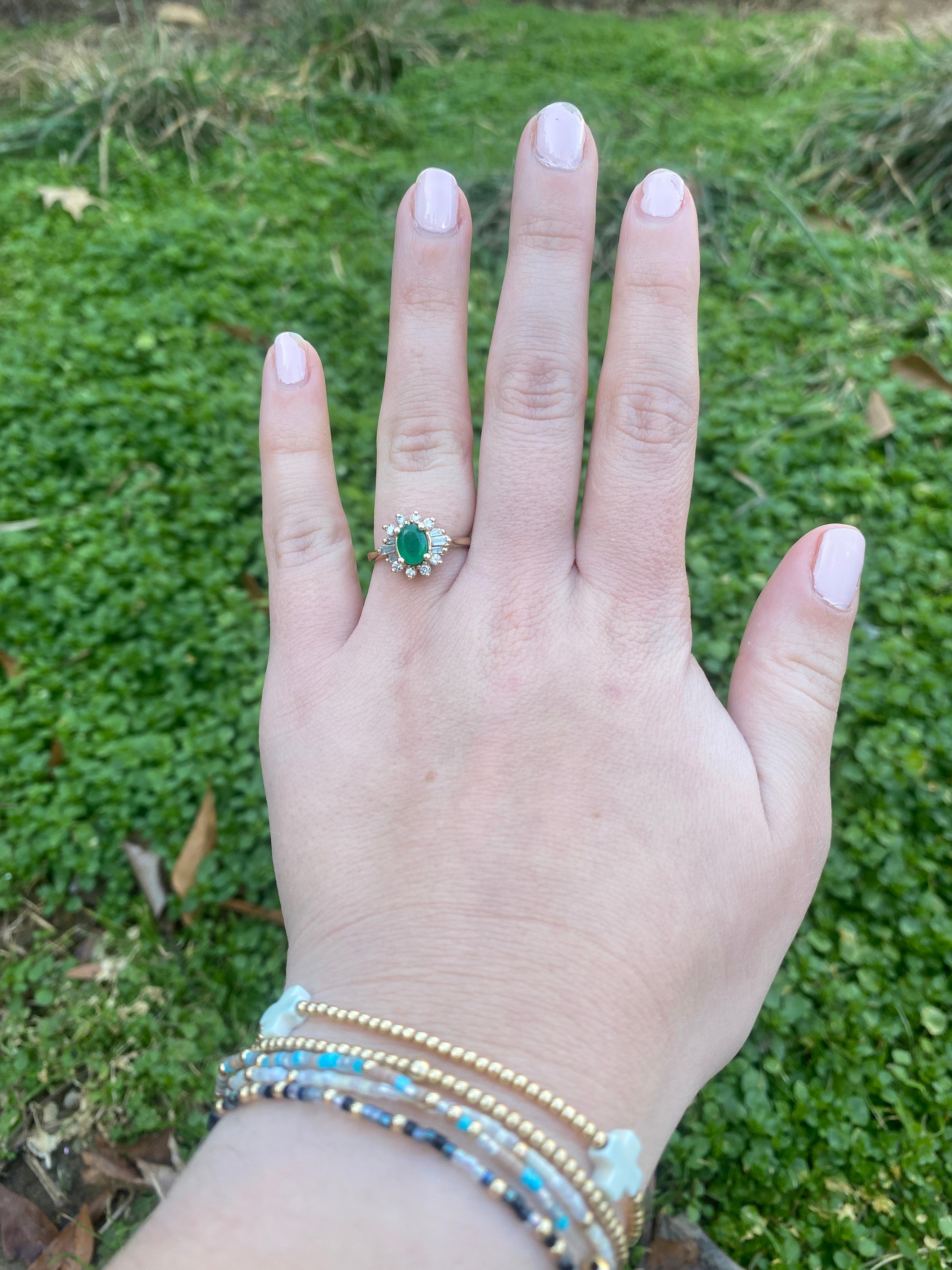 1.18ctw Emerald and Diamond Cocktail Ring, 14k Yellow Gold, Ring Size 6.5 For Sale 1