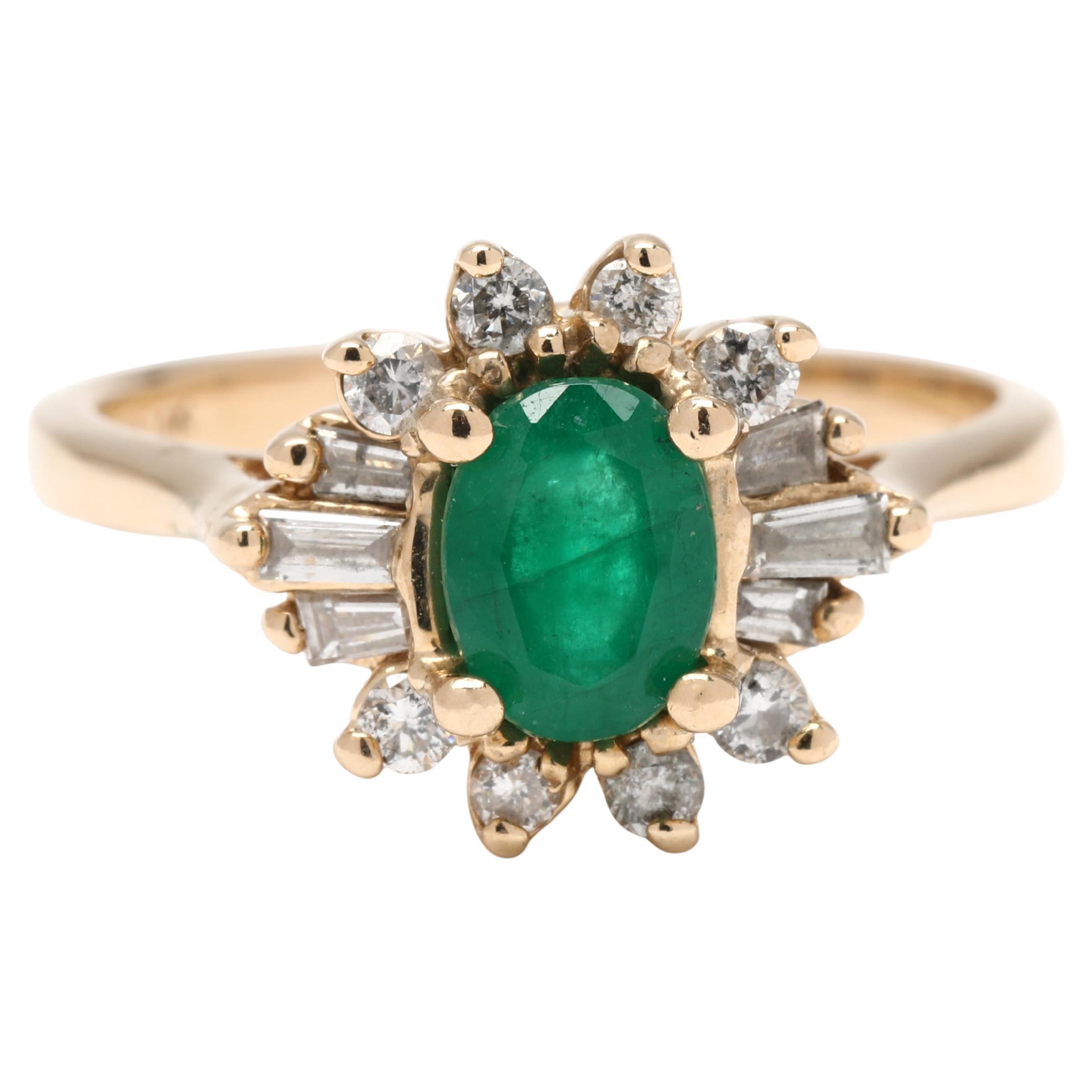 1,18 Karat Smaragd und Diamant Cocktail-Ring, 14k Gelbgold, Ring Größe 6,5