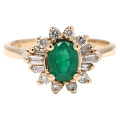 1.18ctw Emerald and Diamond Cocktail Ring, 14k Yellow Gold, Ring Size 6.5