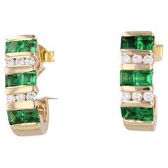 1.18ctw Green Tsavorite Garnet Diamond J-Hook Earrings 18k Yellow Gold
