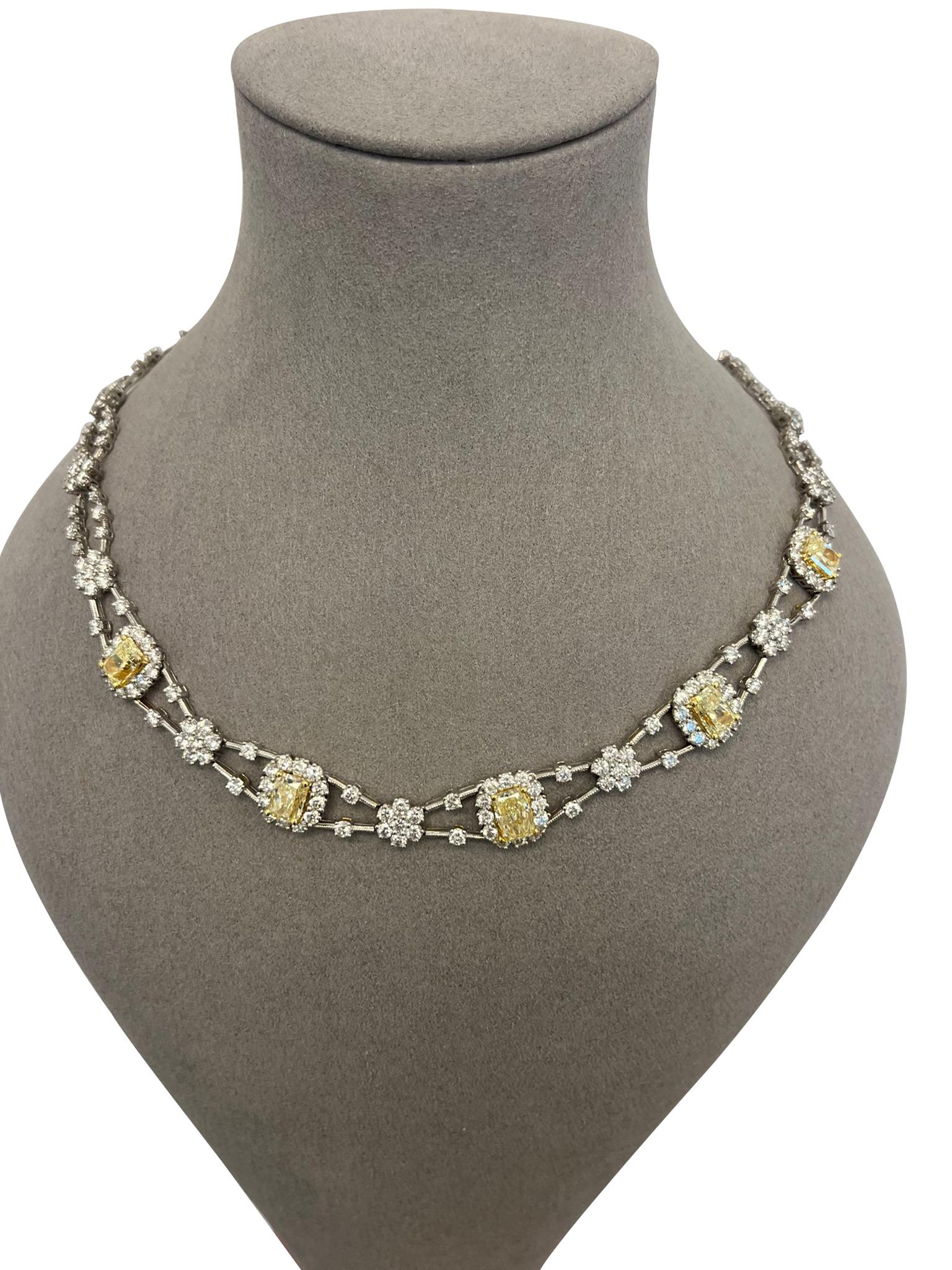 Collier de diamants blancs de 5,80 carats de couleur fantaisie jaune radiant naturel de 11,8 carats en vente 2