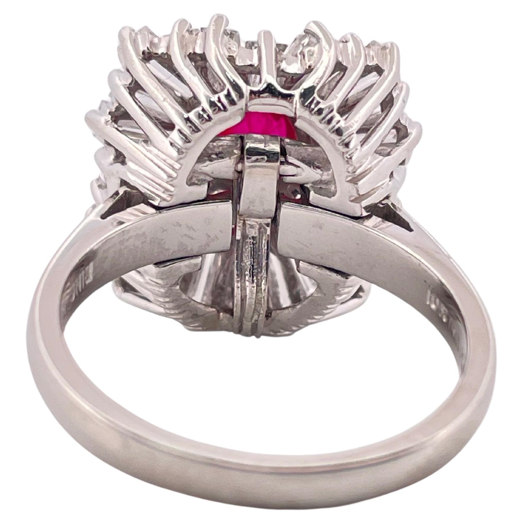 Contemporary 1.18ctw Oval Corundum Ruby & 3.00ctw F SI1 Diamond Ring/Pendant Set In Platinum For Sale