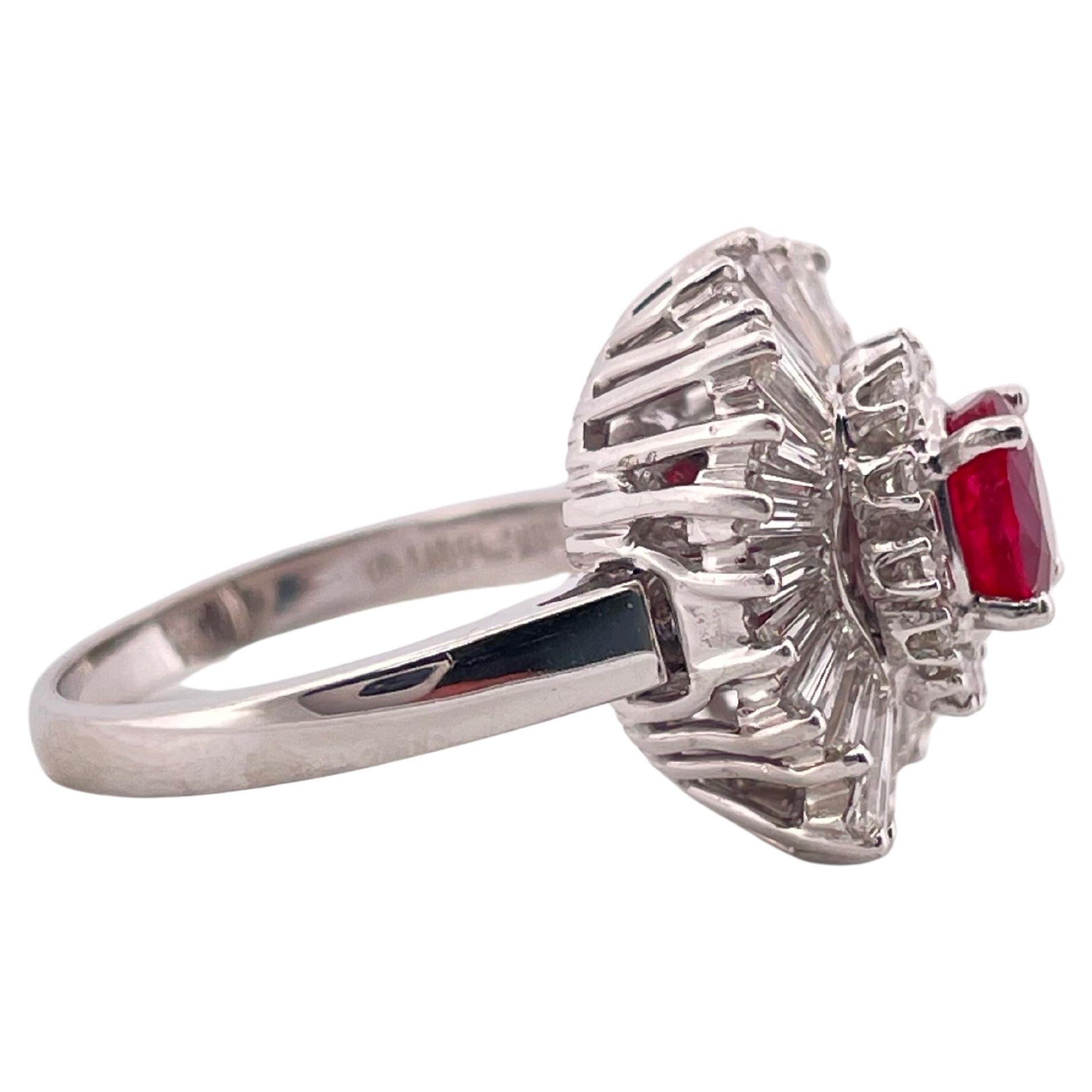 Oval Cut 1.18ctw Oval Corundum Ruby & 3.00ctw F SI1 Diamond Ring/Pendant Set In Platinum For Sale