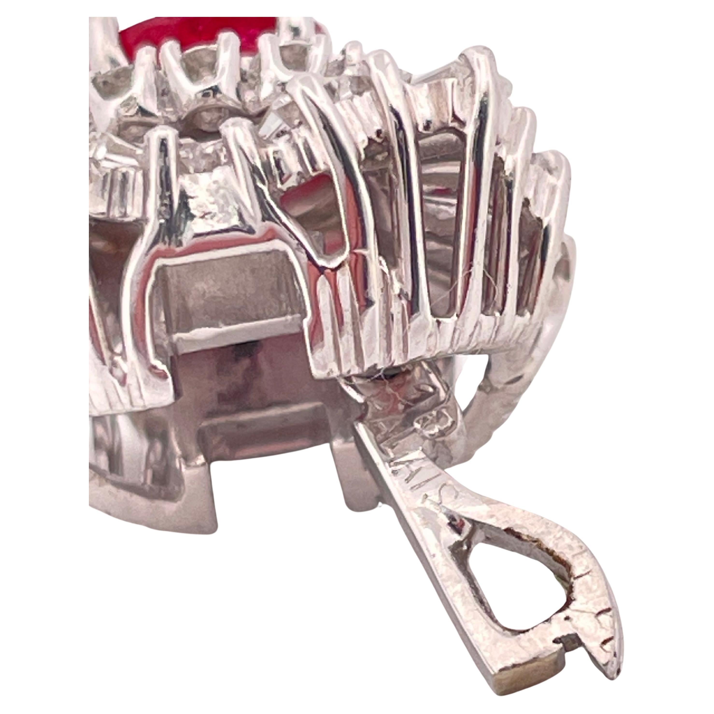 Women's or Men's 1.18ctw Oval Corundum Ruby & 3.00ctw F SI1 Diamond Ring/Pendant Set In Platinum For Sale