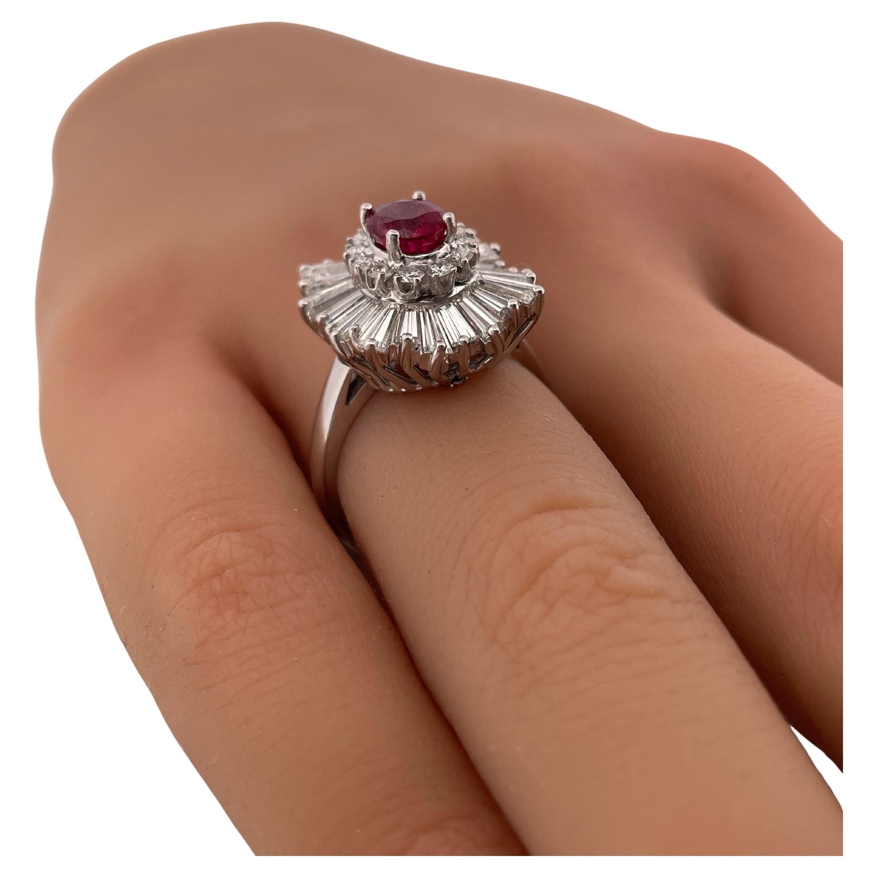 1.18ctw Oval Corundum Ruby & 3.00ctw F SI1 Diamond Ring/Pendant Set In Platinum For Sale 2