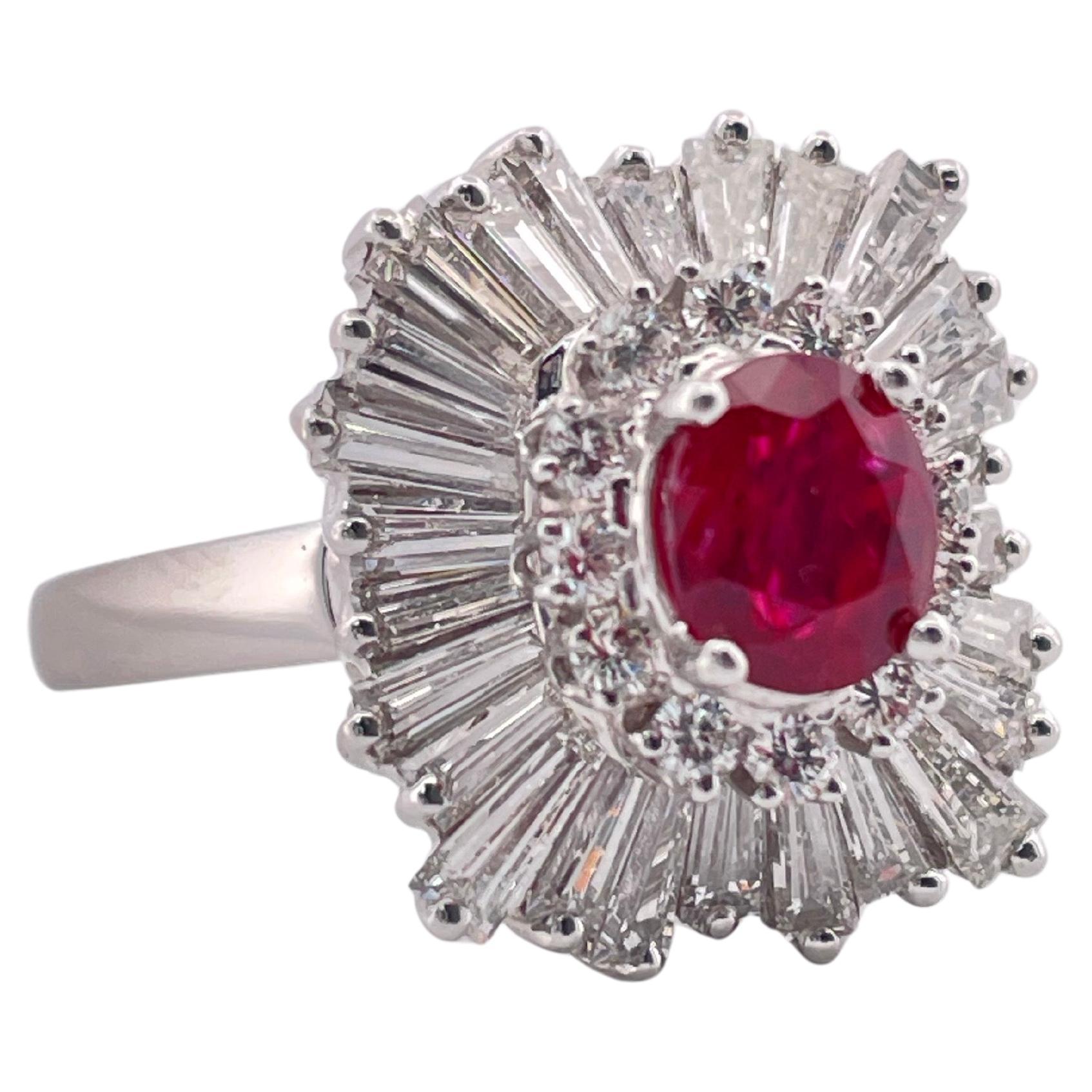 1.18ctw Oval Corundum Ruby & 3.00ctw F SI1 Diamond Ring/Pendant Set In Platinum For Sale
