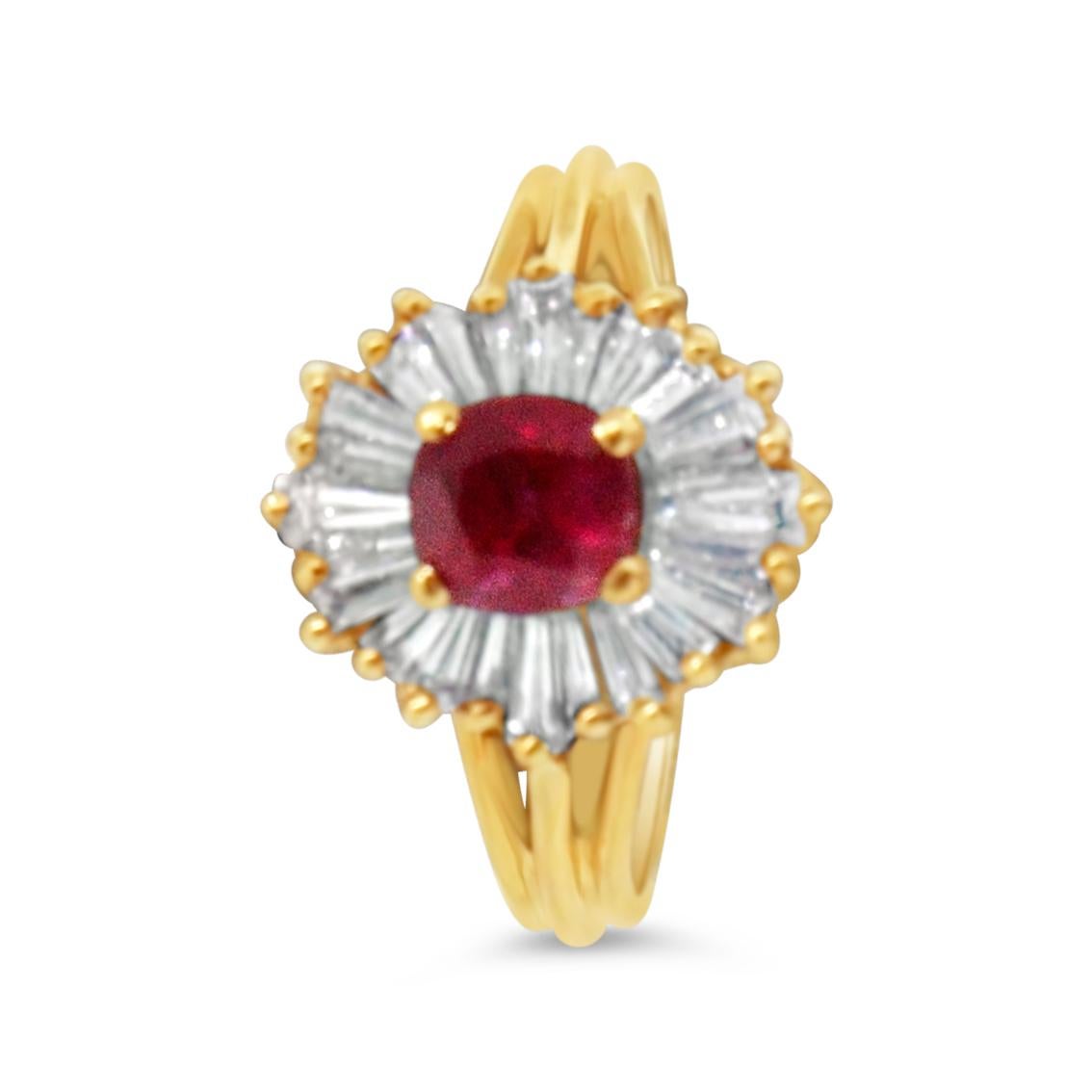 18kt Yellow Gold Ruby and Diamond Sweet Ballerina Ring In Good Condition For Sale In New York, NY