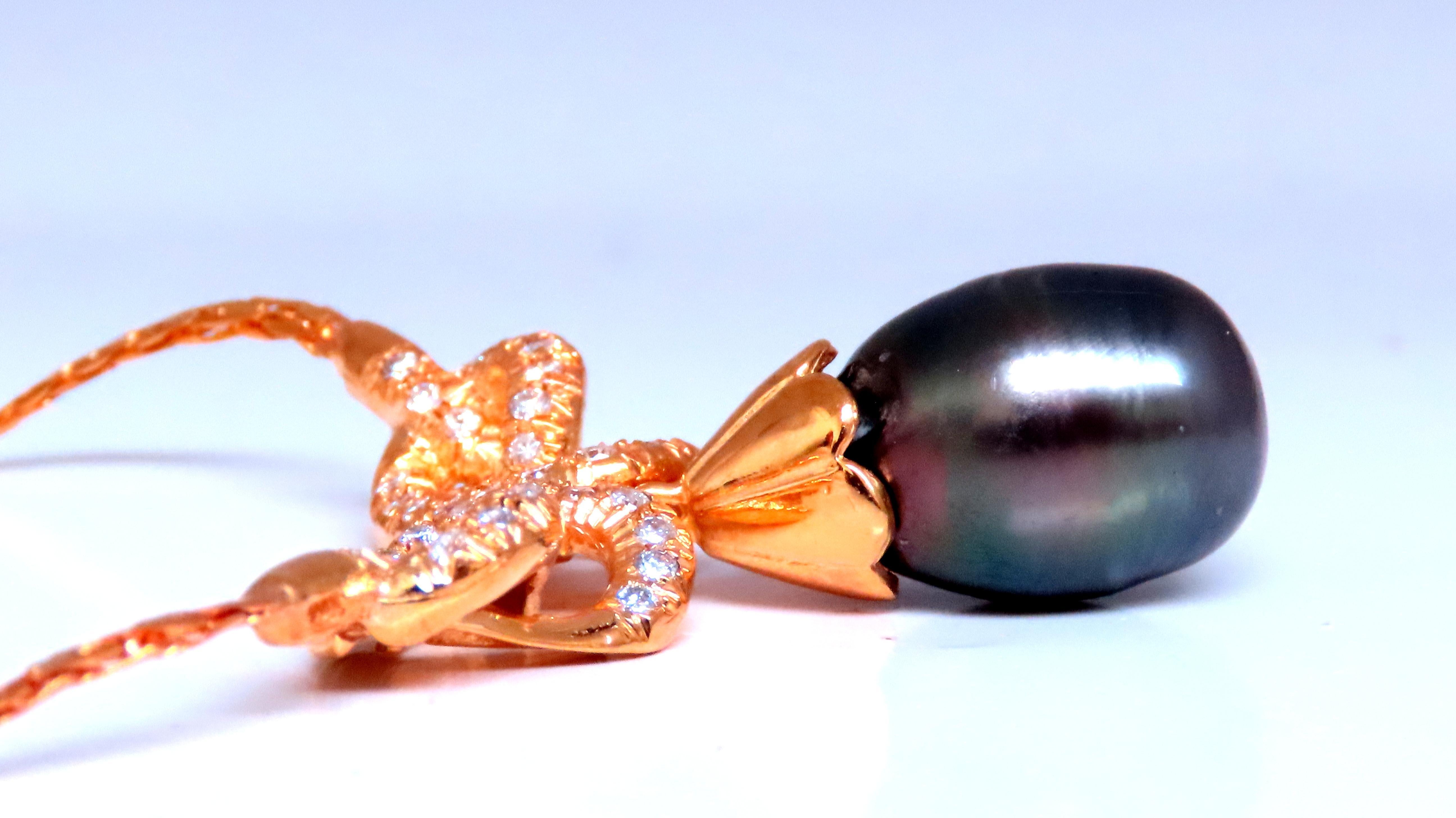 11.85mm Natural South Sea Peacock Pearl Necklace
.80ct Natural Round Diamonds
G H Color Vs-2 Clarity
14kt yellow gold 
14.9 grams
16 inches
$4500 Appraisal to accompany
