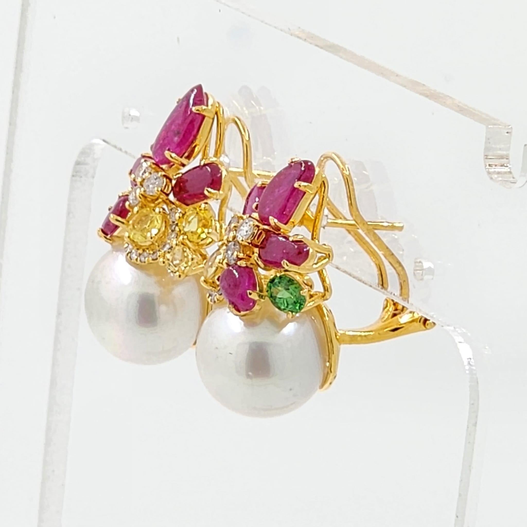 Contemporary 11.8Mm South Sea Pearl Ruby And Sapphire in 18K gold-plated sterling silver  For Sale