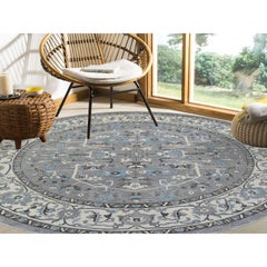11'8"x11'8" Gray Hand Knotted Heriz Fine Peshawar Pure Wool Oriental Round Rug
