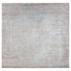 11'8 "x11'8" Grüner handgeknüpfter Broken Persian Design Quadratischer Teppich aus Wolle und Seide
