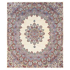 11
8 "x13
7" Elfenbein Vintage Persisch Kerman Saubere Hand geknotet weiche Wolle Quadratische Teppiche