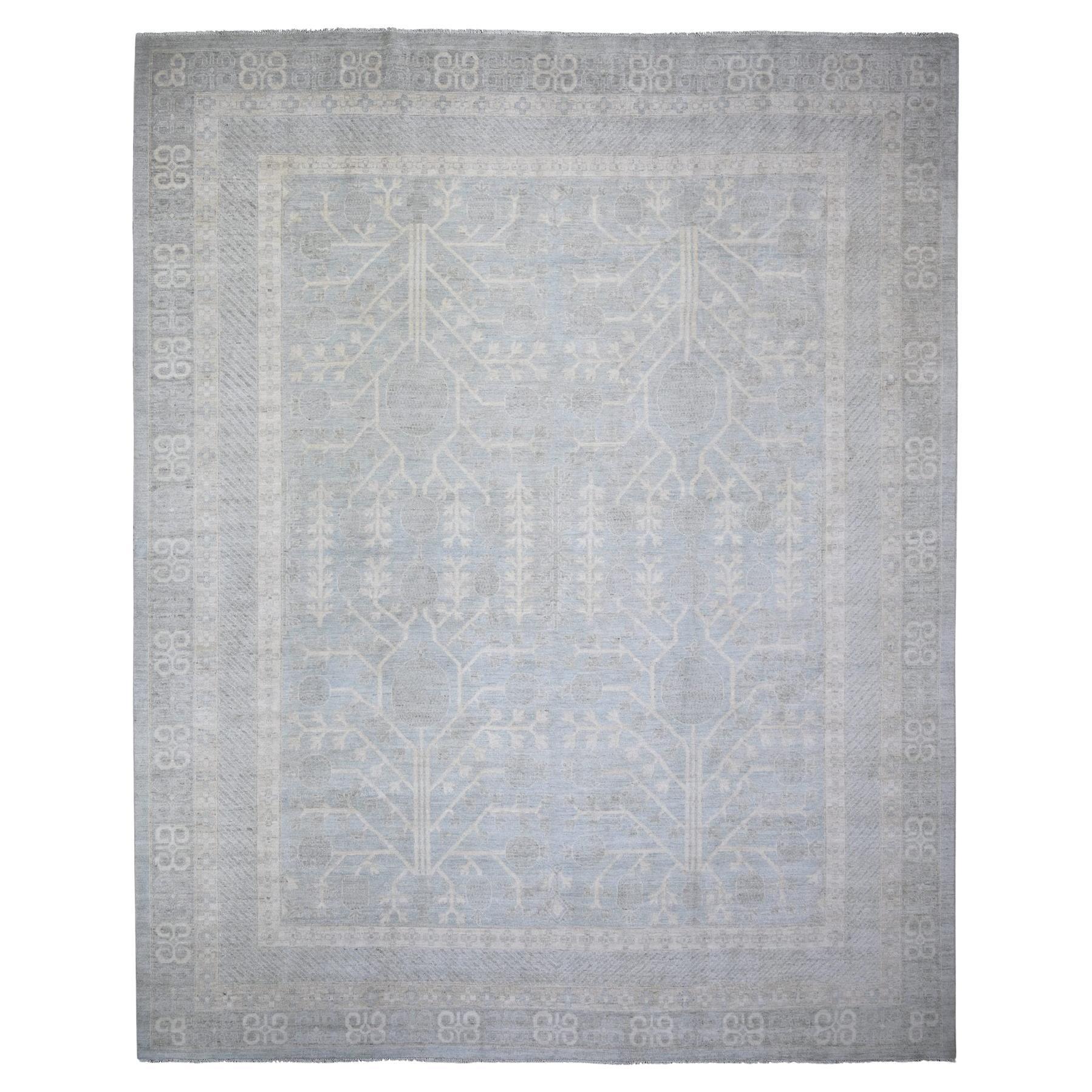11'8 "x14'5" Beau Blau, Stone Wash Samarkand Weiche Wolle Handgeknüpft Übergröße Teppich