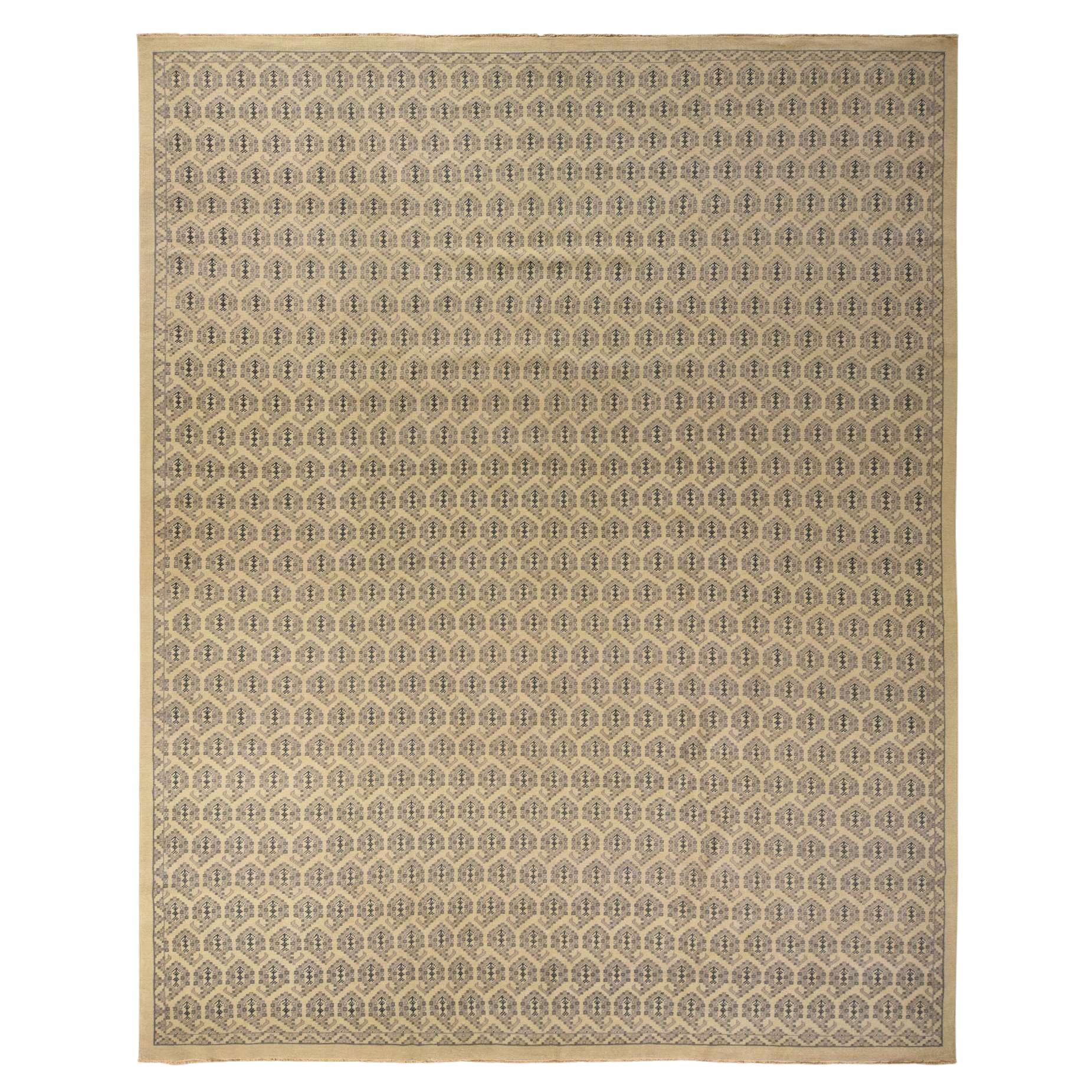 11'8"x14'9" Dutch White Turkish Knot Design 100% Wool Hand Knotted Oversized Rug For Sale