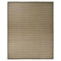 11'8 "x15' Grigio carbone, Oushak a nodo turco, Tappeto sovradimensionato in pura lana annodato a mano