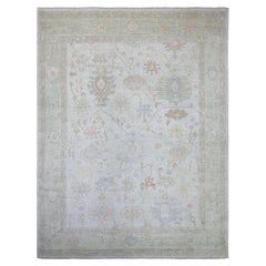 11'8"x15' Gray Afghan Angora Oushak with Leaf Design Wool Hand Knotted XL Rug