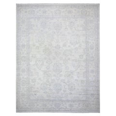 11'8"x15' Ivory Organic Wool White Wash Peshawar Hand Knotted Oversized Rug