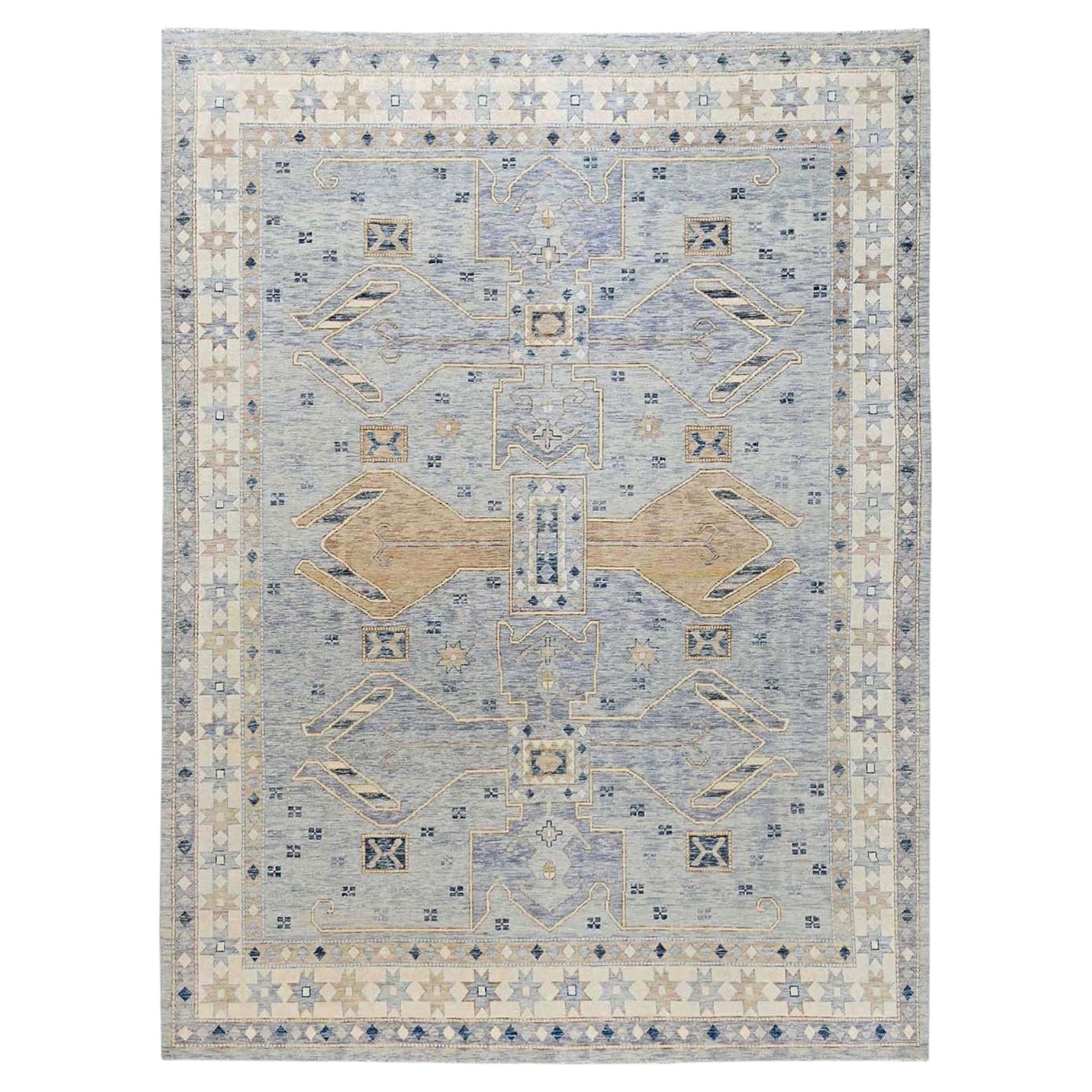 11'8"x15' Misty Gray Anatolian Village Design Turkish Knot Hand Knotted Wool Rug
