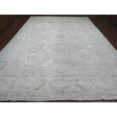 11'8"x15' Misty Gray Angora Oushak with Leaf Design Wool Hand Knotted Wool Rug