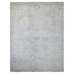 11'8"x15' Misty Gray Angora Oushak with Leaf Design Wool Hand Knotted Wool Rug