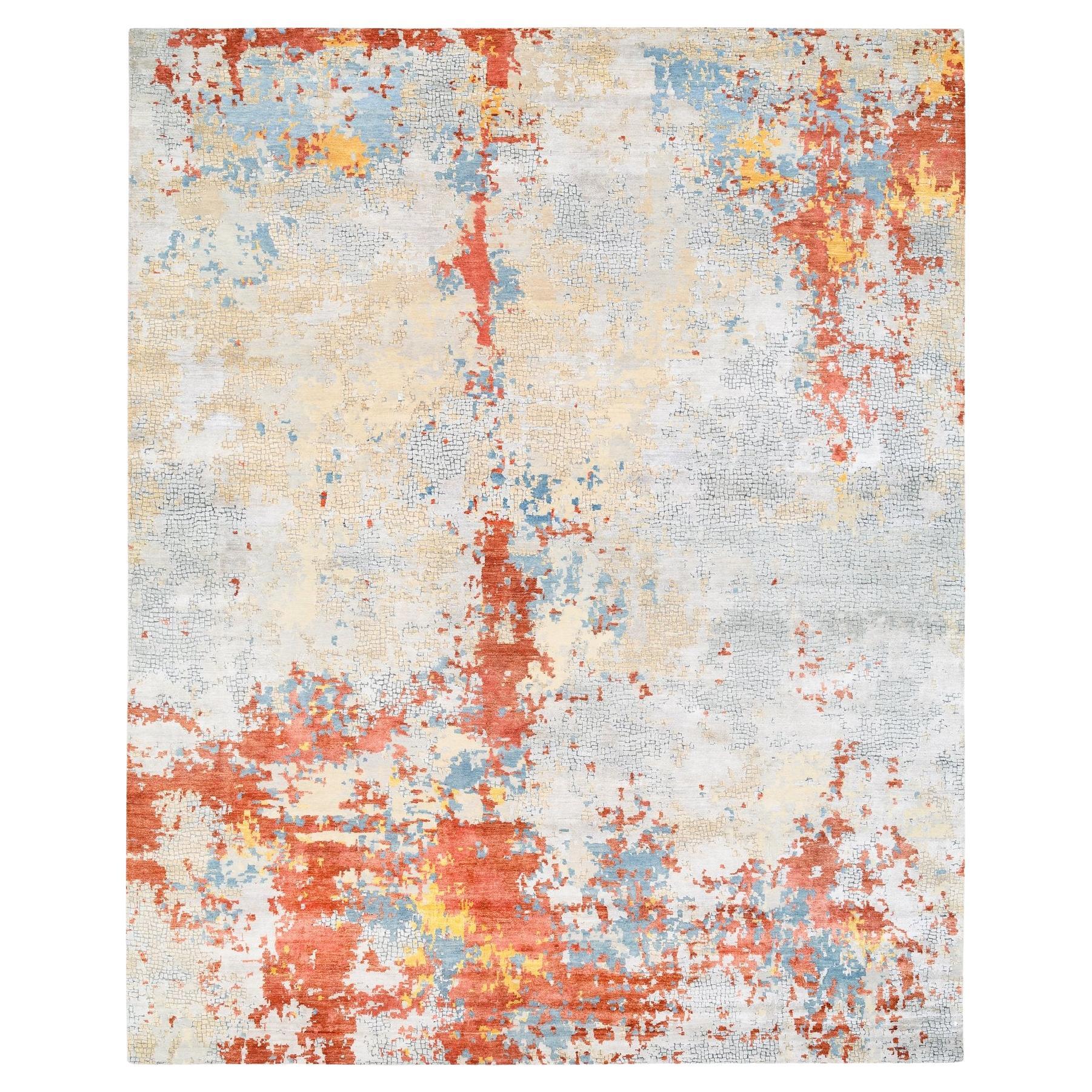 11
8 "x15
Übergröße Wolle-Seide Abstrakt Mit Feuer Mosaik Design Handgeknüpft Teppich