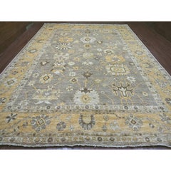 11'8 "x15'2" Braun Angora Oushak Leaf Design Handgeknüpft Reine Wolle Orientteppich