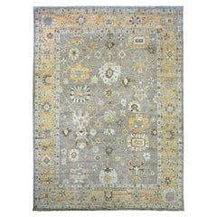 11'8 "x15'2" Braun Angora Oushak Leaf Design Handgeknüpft Reine Wolle Orientteppich