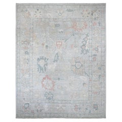 11'8 "x15'2" Azul Claro Alfombra XL de Lana Anudada a Mano con Diseño de Hojas de Angora Afgana Oushak