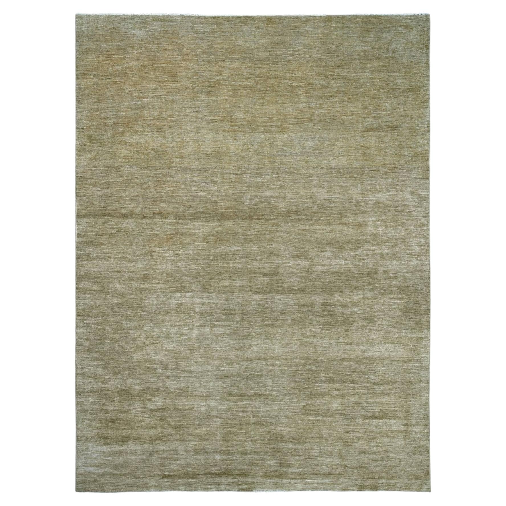 11'8"x15'3" Brown Plain Solid Pattern Hand Knotted Hand Spun Ghazni Wool XL Rug For Sale