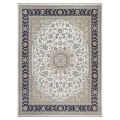 11
8"x15
5" Ivory Nain with Flower Medallion Design Hand Knotted Wool
Silk Rug