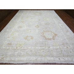 11'8"x15'6" Gray Afghan Angora Oushak Faded Colors Soft Wool Hand Knotted Rug