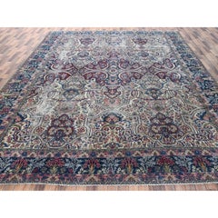 11'8"x17' Ivory Antique Zoroastrian Lavar Karman Hand Knotted Wool Oversized Rug