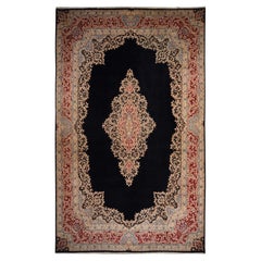 11'8"x19'2" Blue Vintage Persian Kerman Clean and Soft Wool Hand Knotted Rug