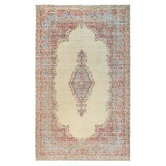 11'8"x19'5" Ivory Worn Out Vintage Zoroastrian Karman Hand Knotted Wool XL Rug