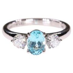 Bague de fiançailles à 3 pierres avec tourmaline Paraiba bleue de 1,19 carat et étoile Sirius