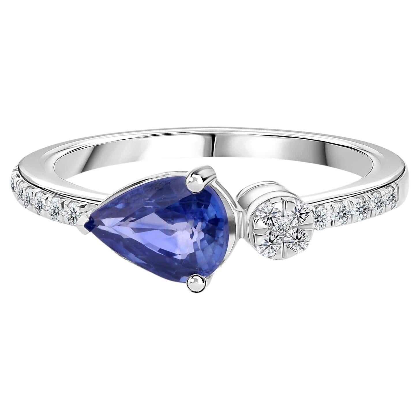 1,19 Karat Blauer Saphir 0,16 Karat SI/H Diamant Feiner Ring 18 Karat Weißgold