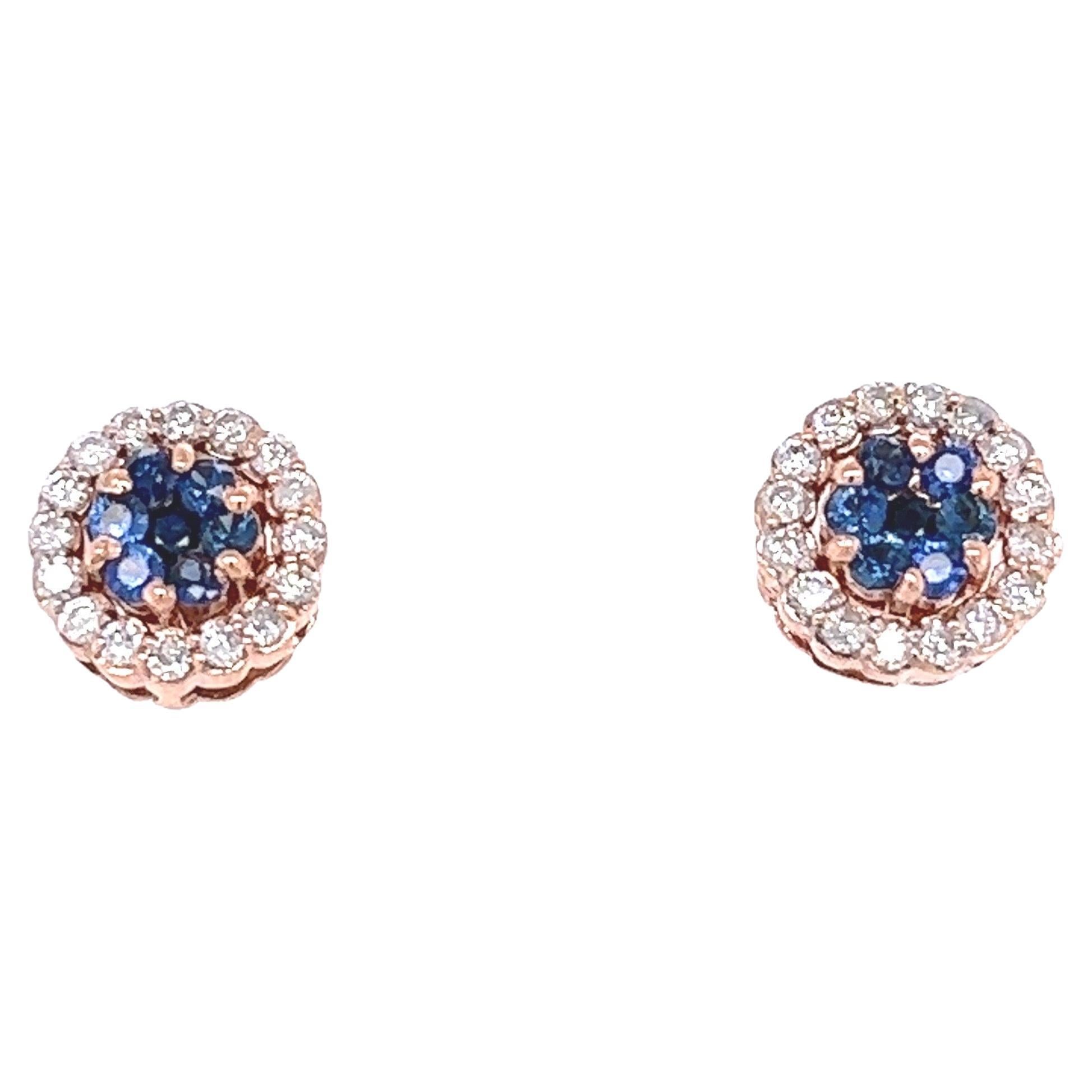 Boucles d'oreilles en or rose avec saphir bleu de 1,19 carat et diamants
