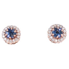 1.19 Carat Blue Sapphire Diamond Rose Gold Earrings