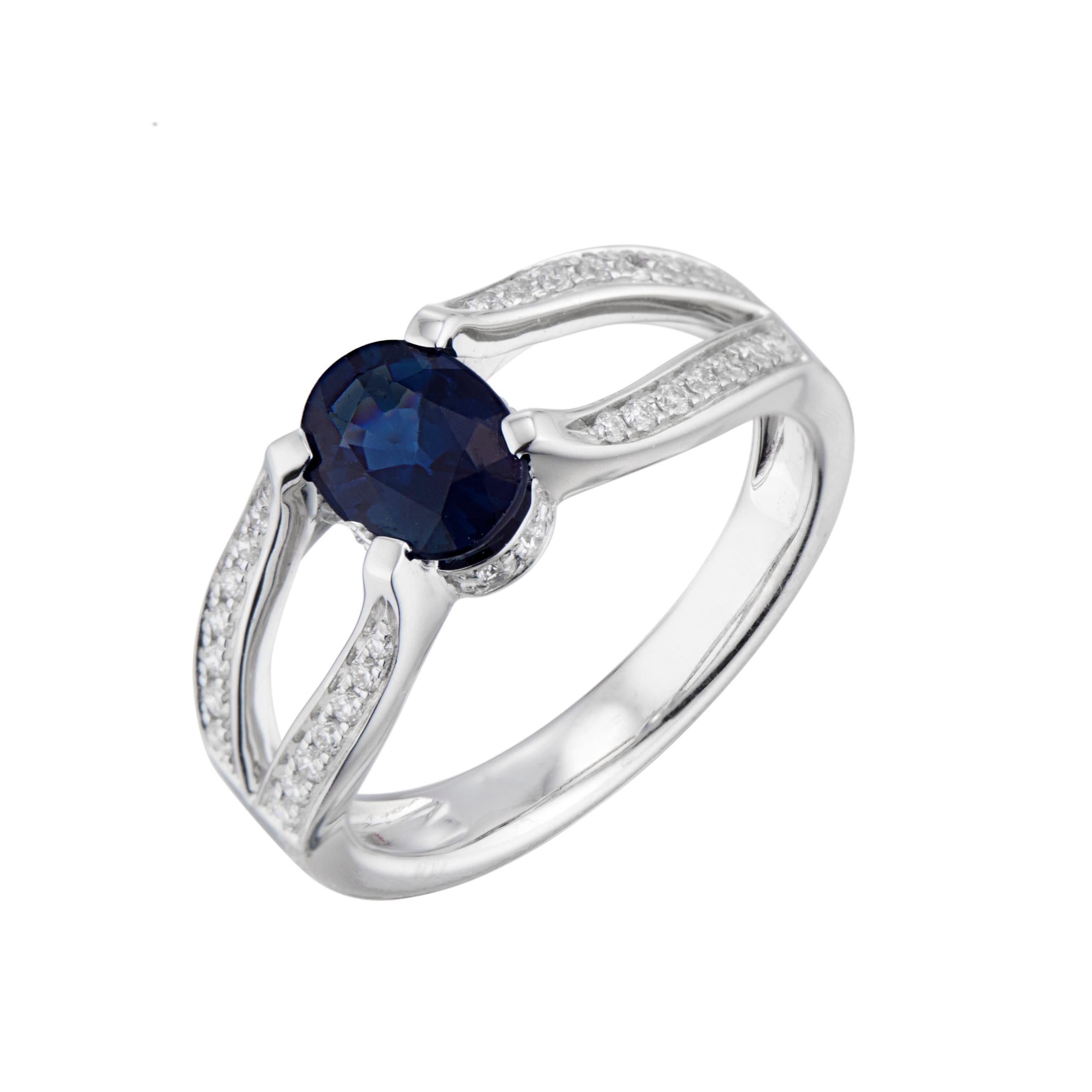 Oval Cut 1.19 Carat Blue Sapphire Diamond White Gold Ring  For Sale
