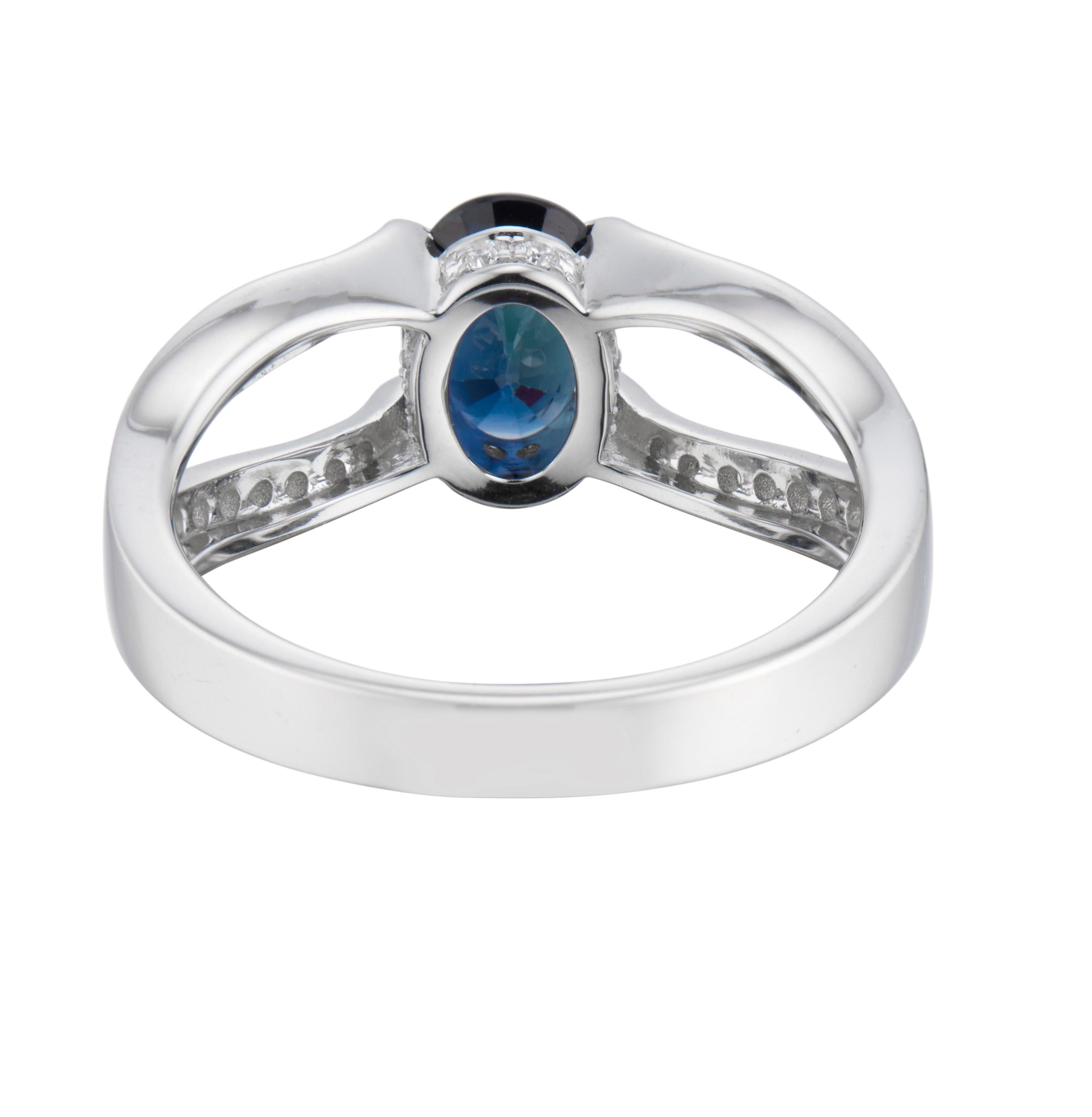 Women's 1.19 Carat Blue Sapphire Diamond White Gold Ring For Sale