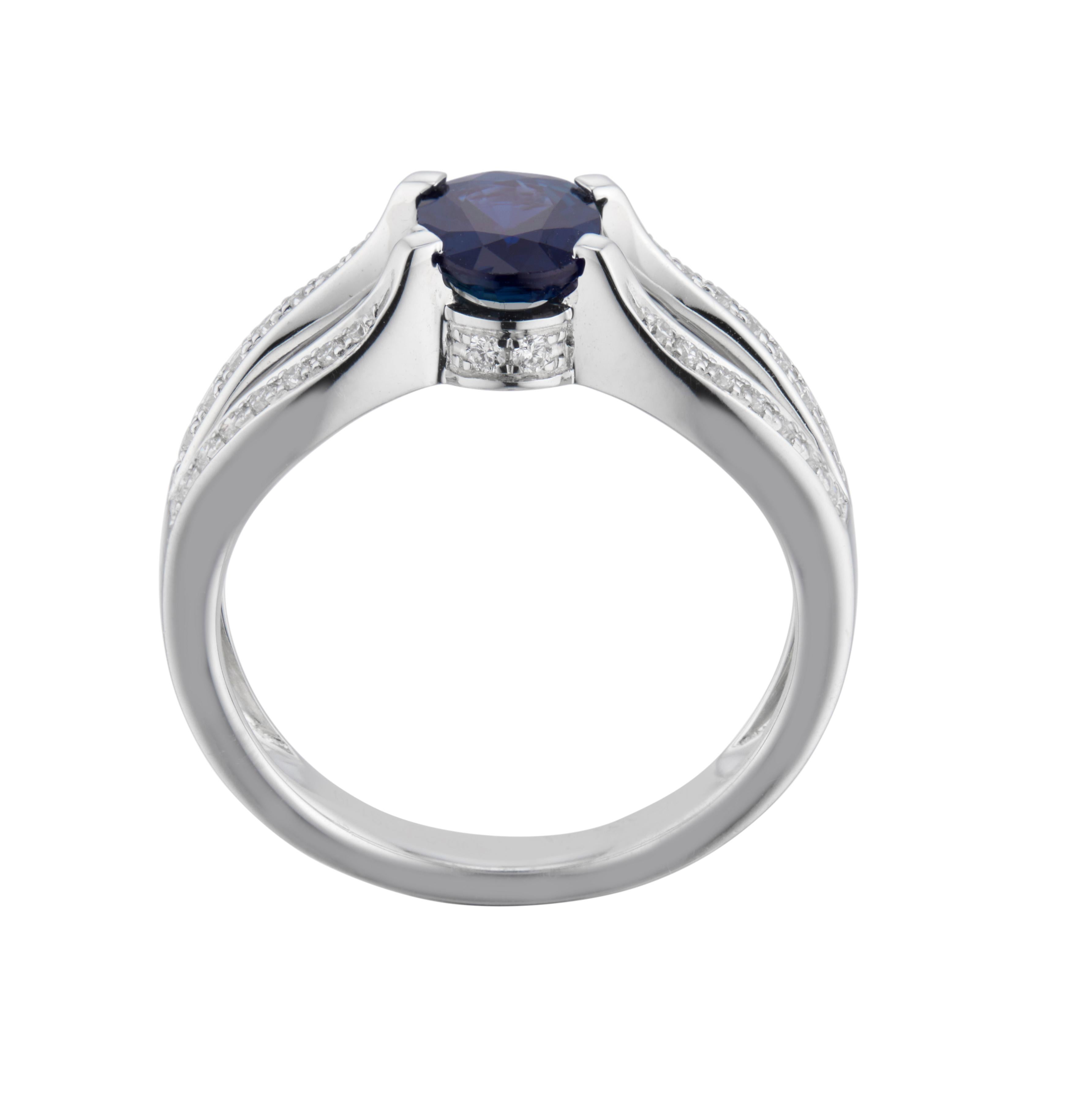 1.19 Carat Blue Sapphire Diamond White Gold Ring For Sale 1