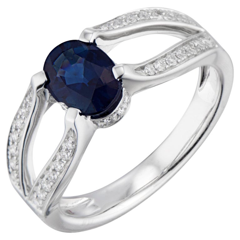 1.19 Carat Blue Sapphire Diamond White Gold Ring  For Sale