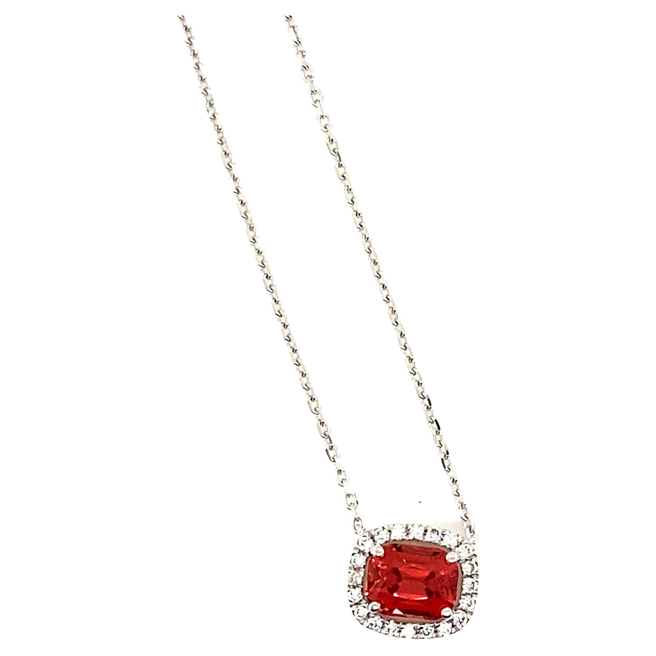 1.19 Carat Cushion-Cut Burma No Heat Spinel and White Diamond Pendant Necklace For Sale
