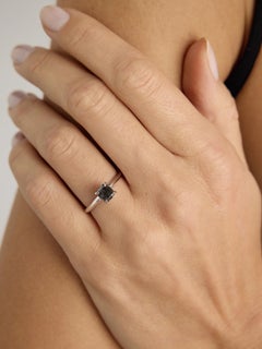 1,19 Karat Cushion Rose Cut Salz-und-Pfeffer-Diamant Weißgold Ring