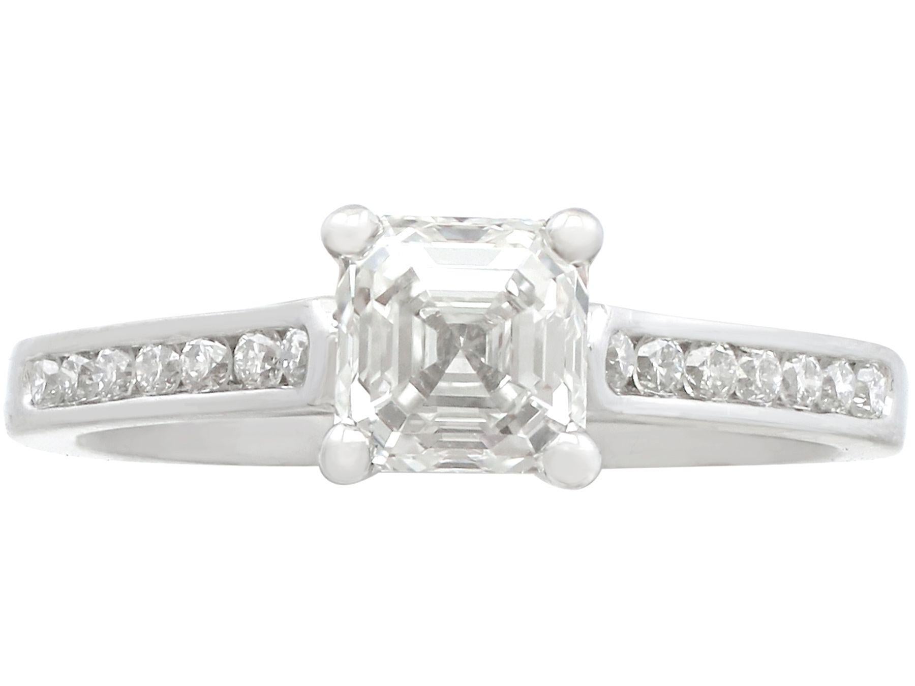 Asscher Cut 1.19 Carat Diamond and Platinum Solitaire Engagement Ring For Sale