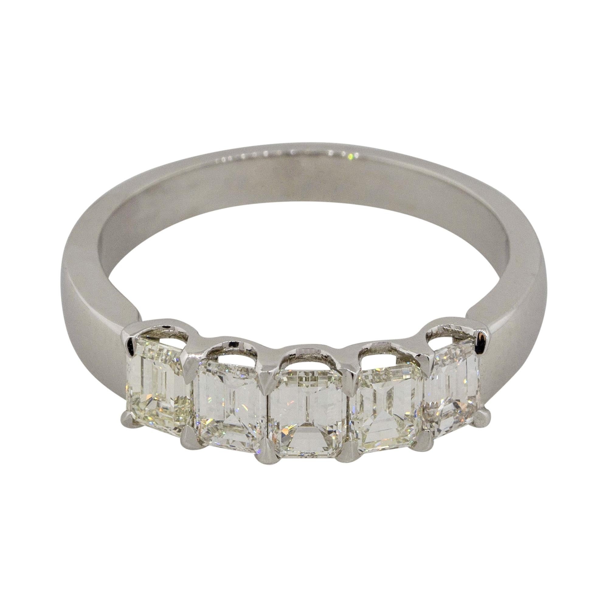 1.19 Carat Emerald Cut Diamond Five Stone Ring 18 Karat in Stock For Sale